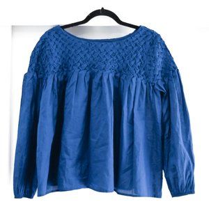 Merlette XS Songes Long Sleeve Smocked Blouse in Blue | Size XS